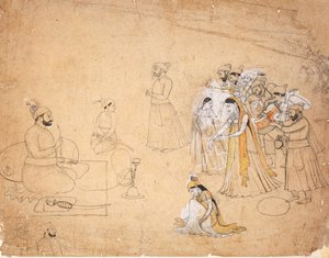 Un raja diverti par des danseurs et des musiciens, vers 1780 - Chajju